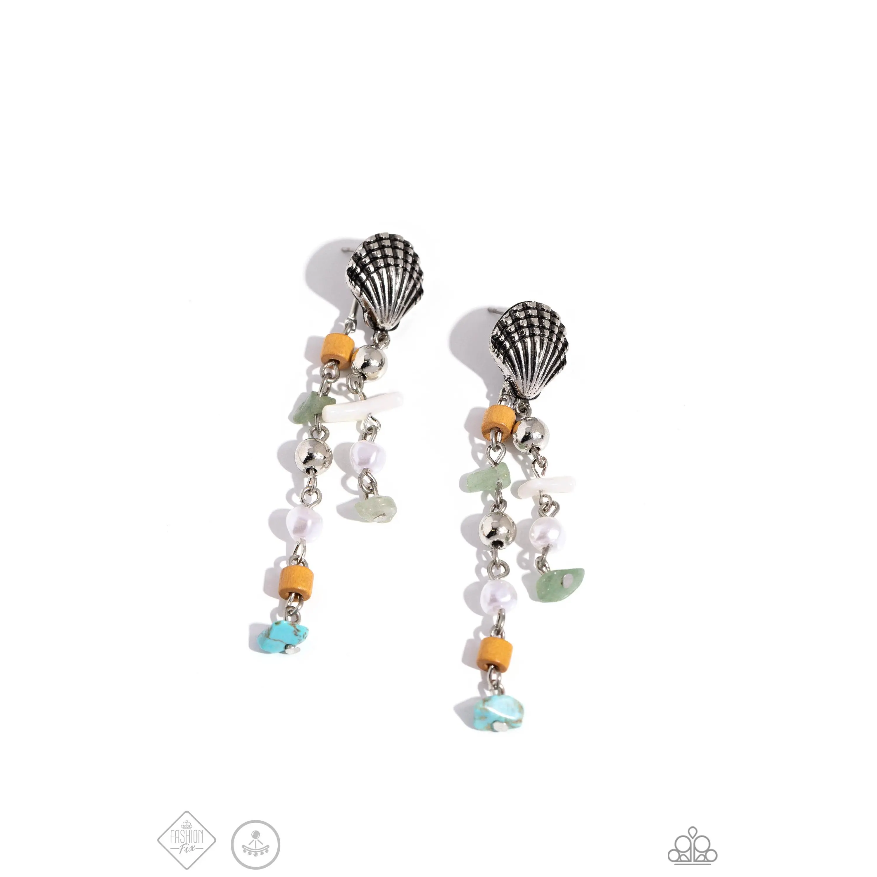 Coastline Collection - Multi Color Stone Silver Shell Post Earrings - Paparazzi - Fashion Fix  March 2024