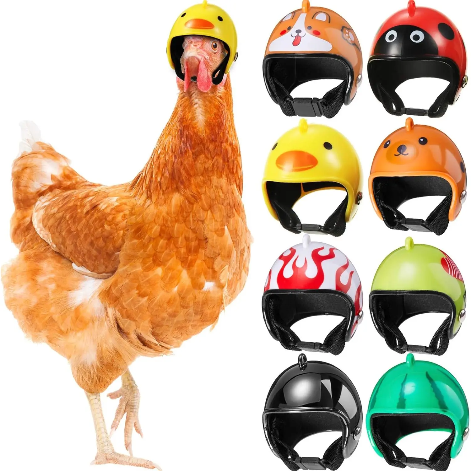 8Pcs Halloween Chicken Safety Helmets - Funny Hard Hat Set Pack for Chickens with Adjustable Fit, Animal/Heart/Fruit Designs, Sun Protection for Christmas Party Cosplay, Home Improvement Building Supplies Accessories, Pp Plastic
