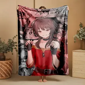 1 piece Explosive Magic of the Gourmet Blaze Soul, Megumin themed flannel blanket, Flannel throw blanket, Microfiber soft fluffy sofa blanket, modern style, all-season use, digital print design, flannel weaving craft, 100% polyester