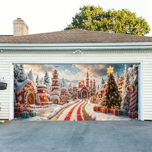 Snow Country Christmas Garage Door Banner Outdoor Decoration, Large Fabric Gate Cover, Perfect for Holiday Wall Art, Wedding, Party Decorations