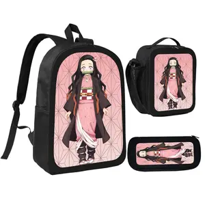 Kamado Nezuko Backpack With Lunch Box Pencil Case 3 In 1 For Boy Girl Teen Schoolbag Lightweight Large Capacity 600D Oxford Cloth Adjustable Straps Comfortable Mesh Back Cushioning backpack goals