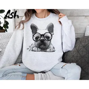 French Bulldog Sweatshirt: Unisex Fleece Crewneck, Dog with Glasses