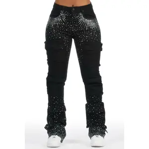 Ashela Black Rhinestone Stacked Jean