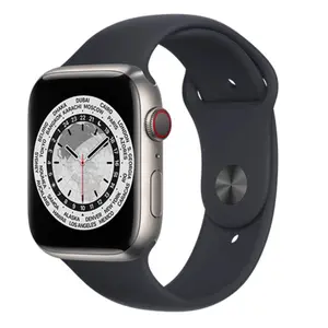 Refurbished Apple Watch Series 7 45mm GPS + Cellular Gray Titanium Case Black Sport Band 2021 with S7 SiP Chip & Watch Charger