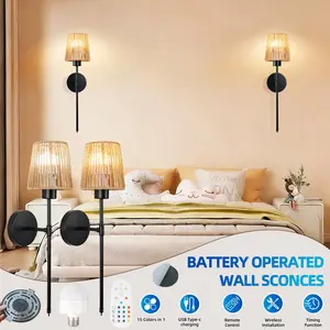 Battery Powered Wall Lamp Set 2 Pack Rechargeable Wall Sconce with 2000mAh Dimmable Bulb & Remote Control Cordless Wall Light Fixture for Bedroom Living Room Hallway Decor lights lamp lights for bedroom night light lamps for bedroom