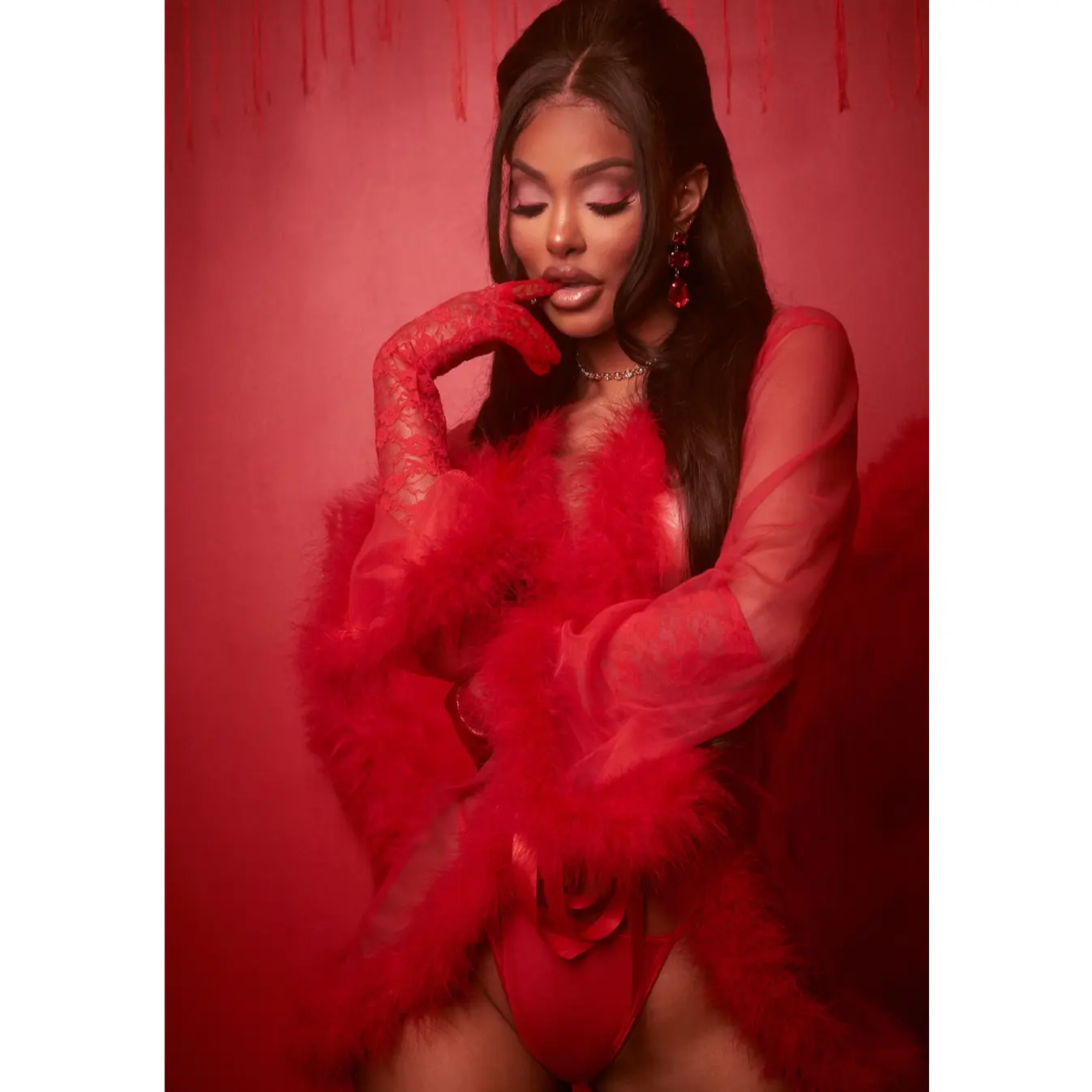 Short Marabou Robe Red