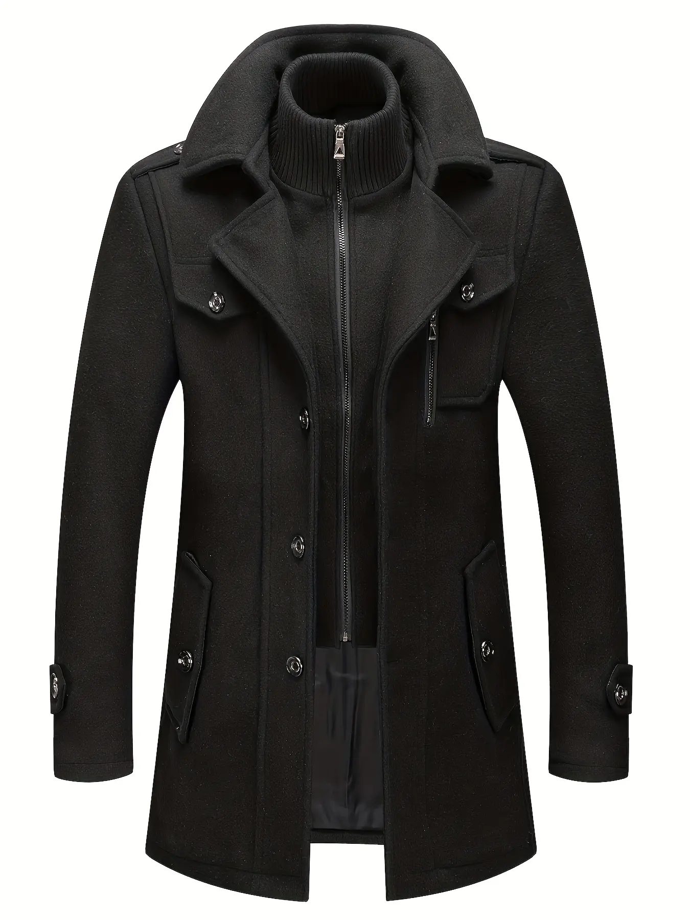 INVACHI Men's Wool Blend Single Breasted Overcoat, Fitted Winter Pea Coat Jacket with Removable Inner Collar for Wedding & Christmas, Jackets, Menswear, Party, Buttons