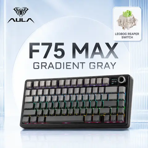 Aula F75 MAX Wireless Mechanical Keyboard - LED Backlit, Ergonomic, Durable, Creamy Soft, TFT Display, Knob, 1.8m Coiled USB-C to USB-A TPU Cable, for Gaming & Work Use (Wireless, LED Backlit, Durable, Gaming, Work Keyboards), Led Backlit Keyboard, Durabl