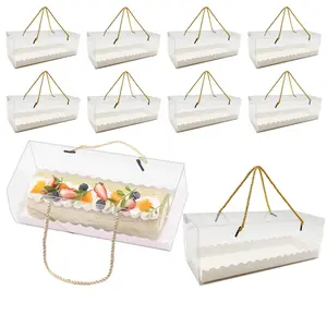 Roppolo 20 Pcs 10.8 Inch Clear Roll Cake Boxes with Gold Rope Handle & Cake Boards Transparent Plastic Gift Boxes for Homemade & Bakery Easy Carrying Storage Containers for Slice Cake Christmas Bakeware Utensils