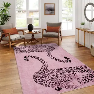Leopard Print Rug, Non-slip Soft Floor Mat, Decorative Carpet for Home Living Room Bedroom, Foldable Washable Rug for Indoor