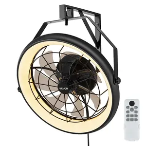 VEVOR 22 Inch Wall Mounted Fan with Light Remote 6 Speed for Patio Workshop