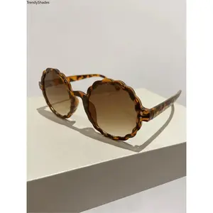 Vintage Flower Round Frame Sunglasses, Retro Outdoor Sports Sunglasses, Fashion Accessories for Men & Women Summer Beach Wear