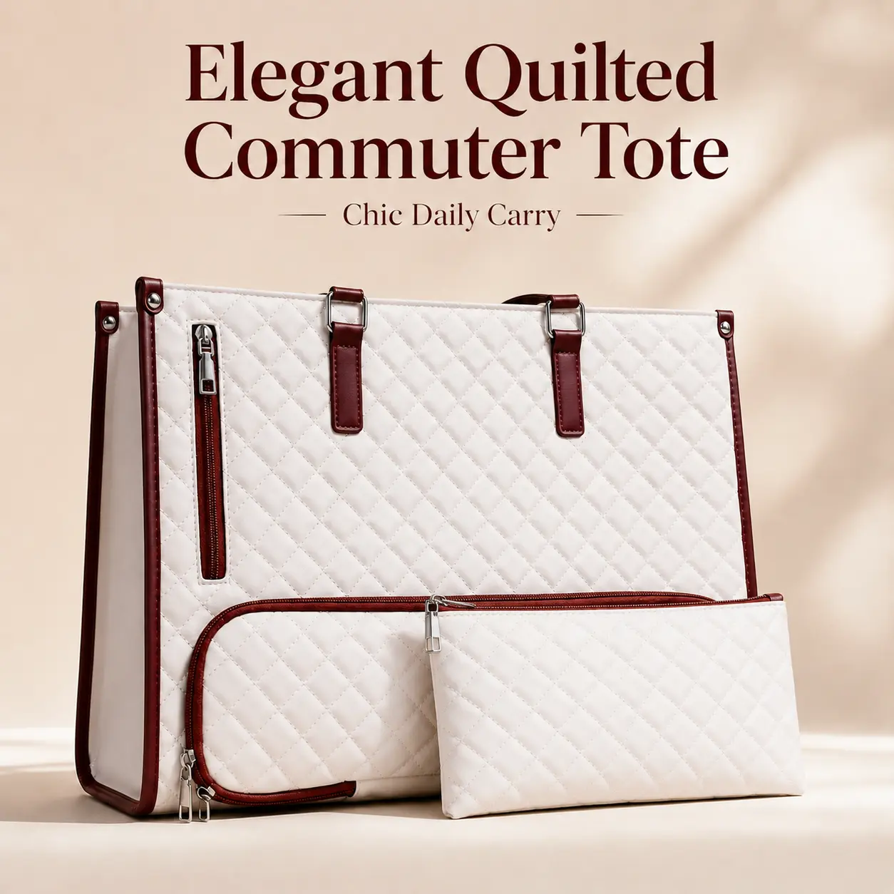 Coquette Quilted Insulated 2-in-1 Lunch Bag Luxury Diaper Tote - Waterproof Vegan Leather Organizer, Lightweight Multifunctional Commuter Quilted Work Bag for Work, Travel, Work Bag, Multifunctional Commuter Bag Mom Tote Bag,backtoschool