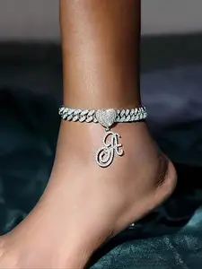 Rhinestone Heart Pendant Anklet, Adjustable Anklet, Fashionable Jewelry Accessories for Women & Girls, Trendy All-match & Exquisite Jewelry for Birthday Gift, Fashion Chic Accessories, Trendy Jewellery Accessories