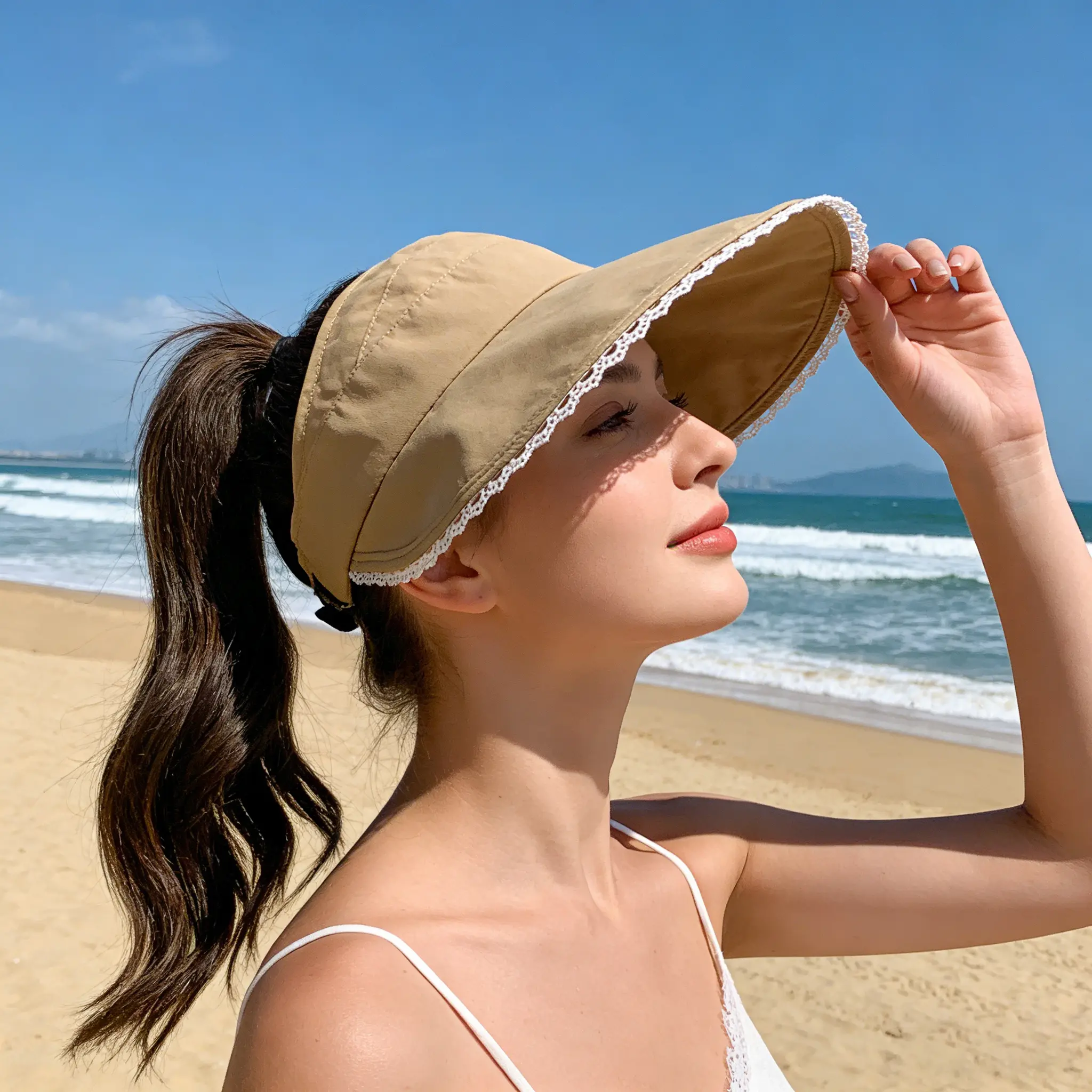 Summer Japanese-style Retro Lace Ribbon Fisherman Hat for Women, Large Brim Sunshade Sunscreen Bucket Hat with Tie