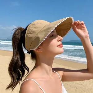 Summer Japanese-style Retro Lace Ribbon Fisherman Hat for Women, Large Brim Sunshade Sunscreen Bucket Hat with Tie