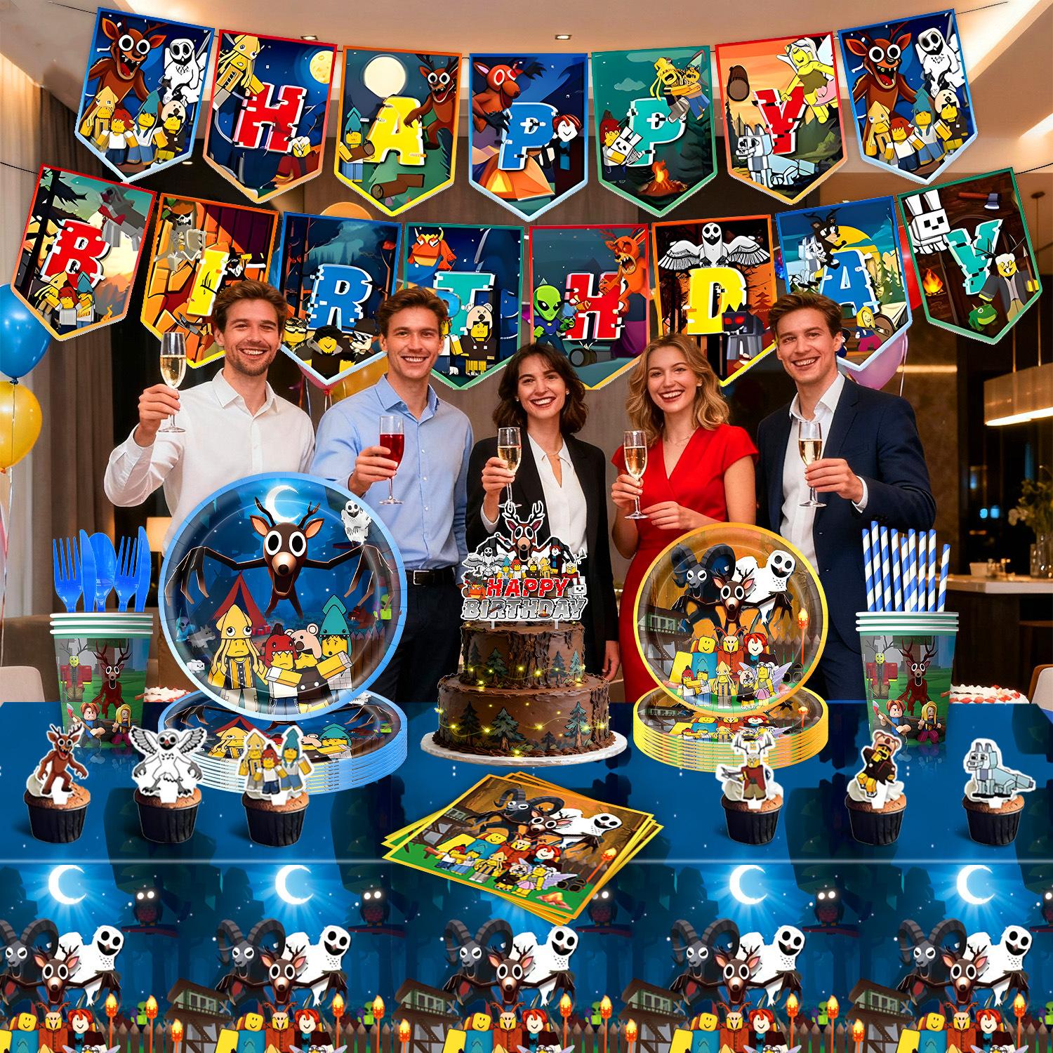 [Roblox] Roblox Toy Ninety Nine Nights-Themed Birthday Party Decoration Set — Banner, Cake Toppers, Balloons, & Party Favors | Create a Spectacular Celebration no roblox gift card Gold Graduation Supplies Kit