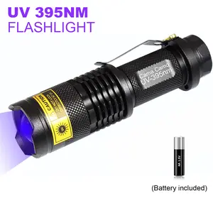 UV 395nm Flashlight Ultraviolet led Light Blacklight Wood's lamp Portable 400nm Mini Detector for Dog/Cat Urine Pet Stains, Anti-counterfeiting Identification, Resin Curing (battery included)