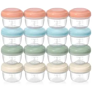 VITEVER [16 Pack] 4 oz Small Containers with Lids, Reusable Plastic Jars for Snack and Puree, Salad Dressing Container to Go, Deli Containers, Freezer Baby Food Containers, Dishwasher Safe, BPA Free