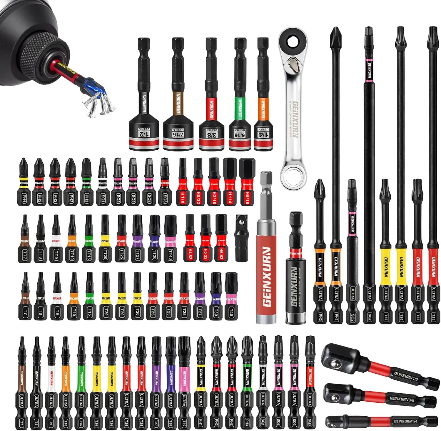 82Pieces Screwdriver Bits Set, S2/Square/Torx/Hex Insert Bits Tips with Bit Holder and Nut Driver and Mini Wrench.
