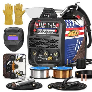 【DealsForYouDays】ANDELI MIG-145 145A 4-in-1 Multi Process Welder, 110V/220V Dual Voltage IGBT Inverter Unit, Gasless MIG, Stick, Lift TIG, Synergic Digital Display, Portable, Remote Control Compatible for Garage DIY Repair, Gasless Mig Welder