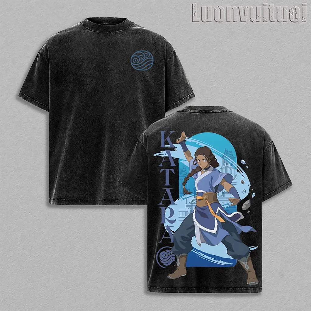 Avatar Aang Katara The Last Airbender Hero Double Printed Oversize T-Shirt & Tank Top Heavyweight Tee Anime Movie Graphic Cotton Top Gift for Comic Lovers, Movie Fans