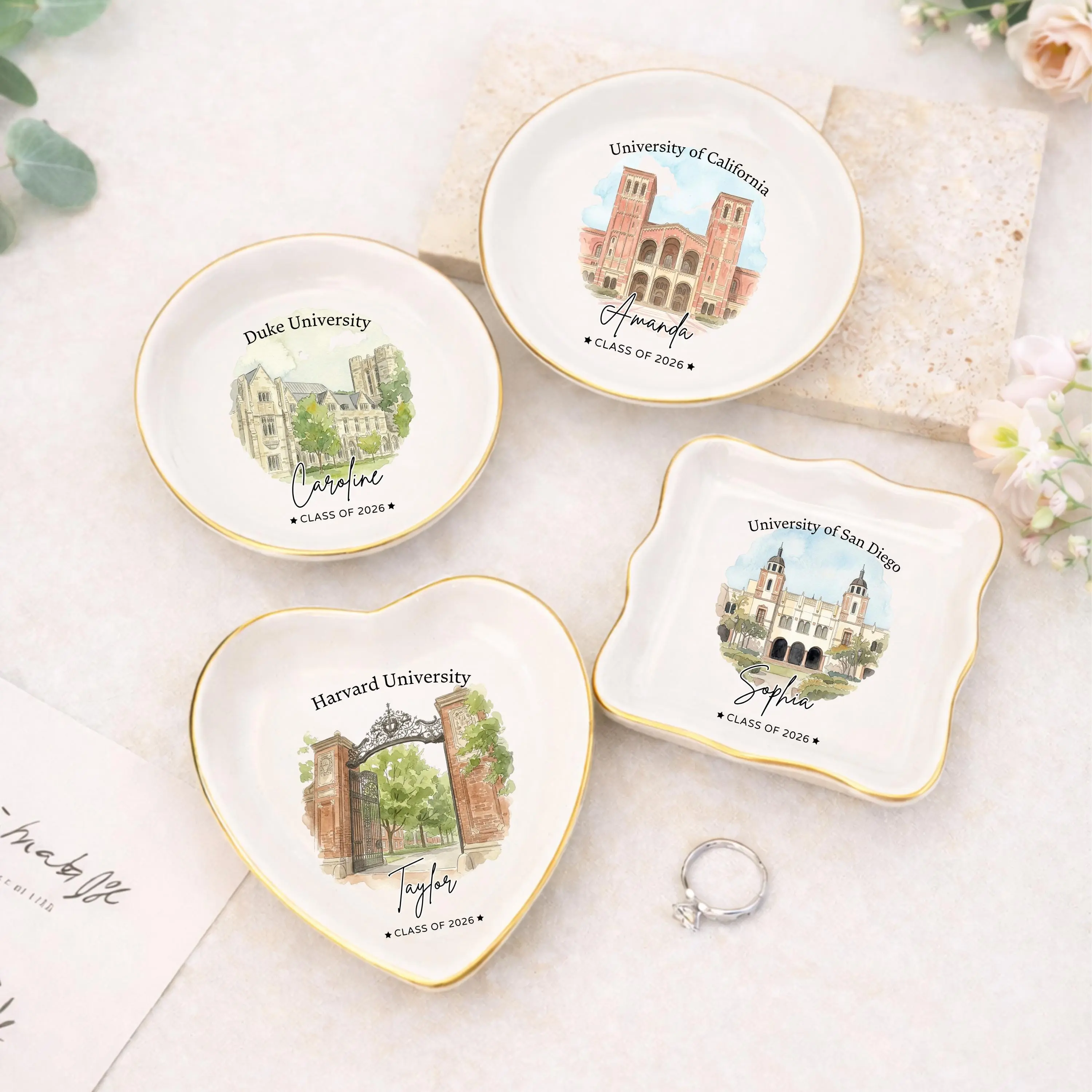 Custom University Ring Dish Personalized Graduation Trinket Tray Class of 2026 Gift Unique Gift for Her