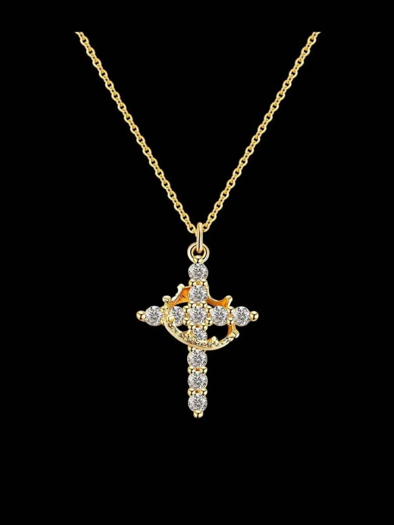 Mother's Day Gifts for Mom, Upgraded Crown Cross Necklace for Women, 14k Gold Plated, Simple Diamond Gold Necklaces, Cross Design Necklace, Faith Cross Jewelry, Religious Necklace, Cross Pendant