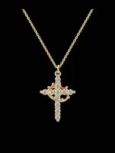 Mother's Day Gifts for Mom, Upgraded Crown Cross Necklace for Women, 14k Gold Plated, Simple Diamond Gold Necklaces, Faith Cross Jewelry