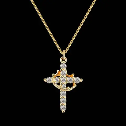 Mother's Day Gifts for Mom, Upgraded Crown Cross Necklace for Women, 14k Gold Plated, Simple Diamond Gold Necklaces, Cross Design Necklace, Faith Cross Jewelry, Religious Necklace, Faith Style Necklaces, Cross Pendant