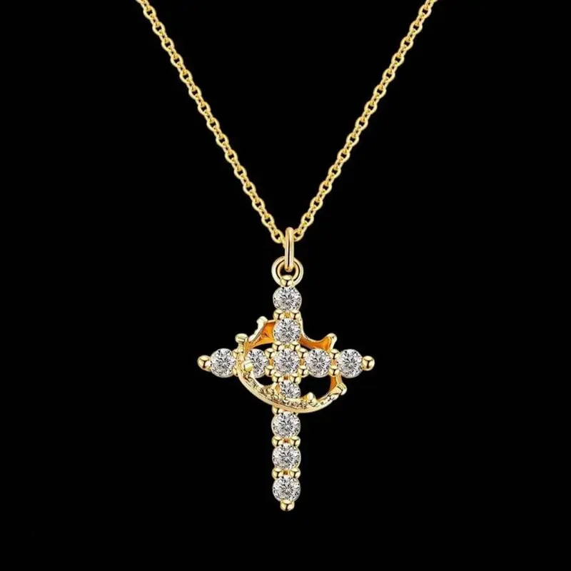 Mother's Day Gifts for Mom, Upgraded Crown Cross Necklace for Women, 14k Gold Plated, Simple Diamond Gold Necklaces, Cross Design Necklace, Faith Cross Jewelry, Religious Necklace, Faith Style Necklaces, Cross Pendant