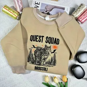 Embroidered Quest Squad Cat Sweatshirt - Fourth Wing Series - Broccoli Romantasy