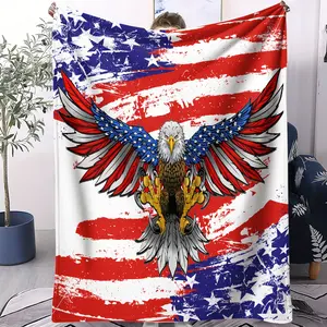 Bold American Eagle Flag Flannel Blanket, Patriotic Design, Durable Fleece Material, Ideal for Home Decoration & Gifts