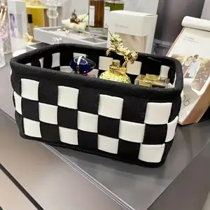 1pc and Checkered Storage Basket, Perfect for Desktop and Drawer Organization, Ideal for Cosmetics Snacks and Keys Storage