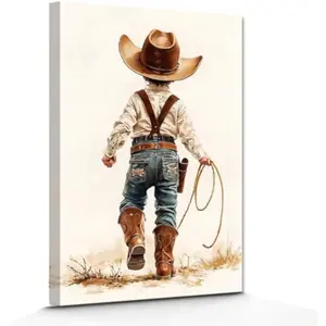 Western Cowboy Wall Art Western Canvas Prints Kids Cowboy Pictures Southwestern Artwork Children's Room Bedroom Decor Frame (12.00" x 18.00")