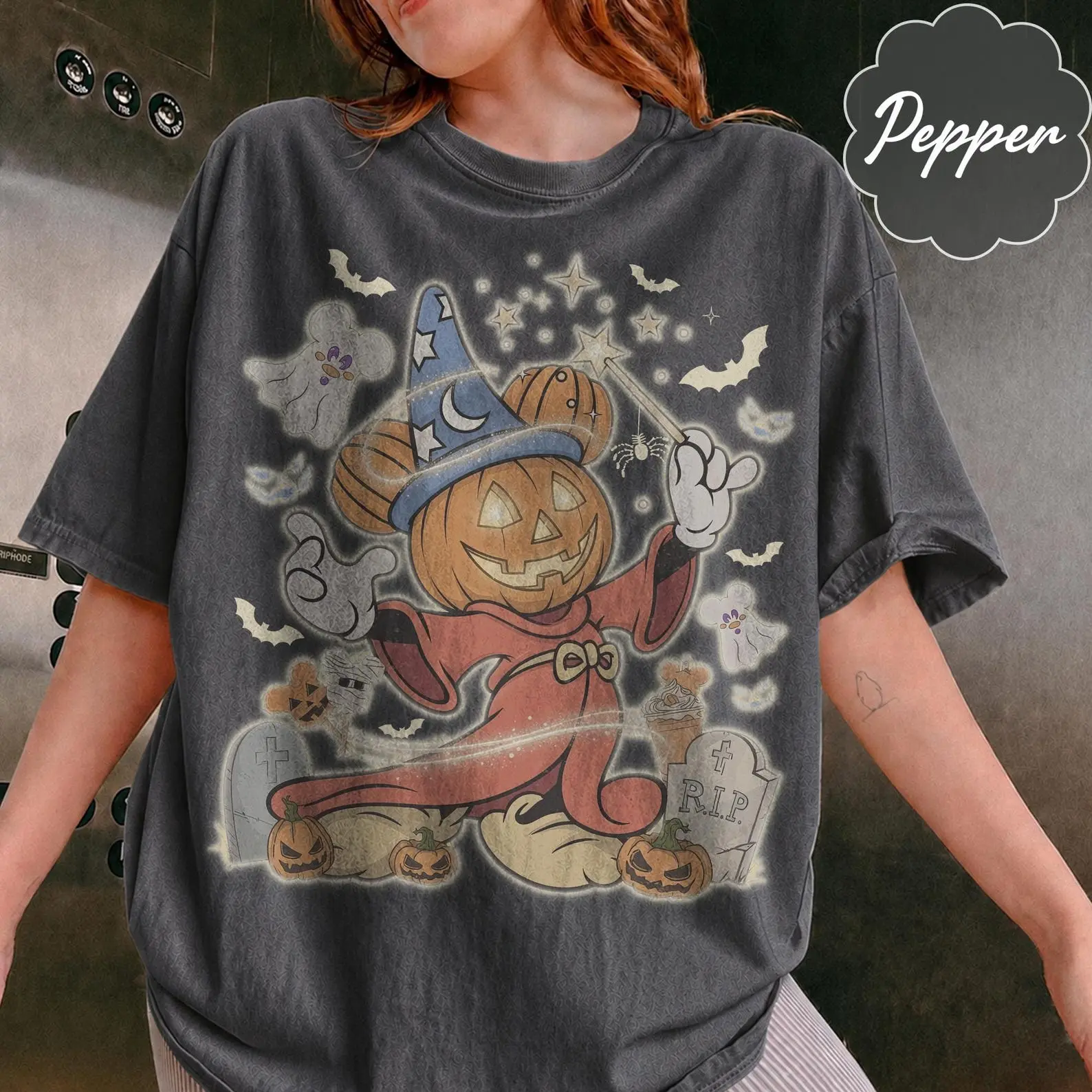 Vintage Fantasia Sorcerer Pumpkin Halloween Shirt, Halloween Party Shirt, Trick or Treat Comfort Colors Tee