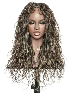JALIZA Michelle - 22" Bora Bora Human Hair Curls Glueless Champagne Swirl Blonde Blend #4/613 Miracle Braids Boho Box Braided Wig