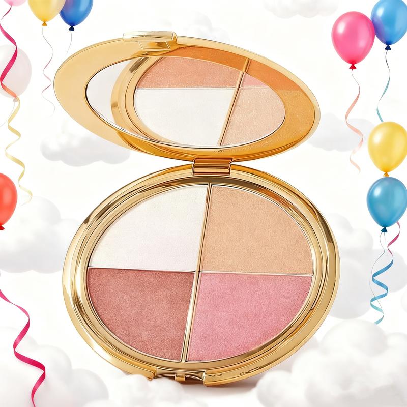 freeWomen's Highlighter &Cheek Palette GlowjiuHighlighter & CheekPalette with Brush,a 4-in-1Multi-FunctionalMakeup Palette for HighlighterEyeshadow,Blush,Contouring,andFoundation