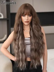 High-Quality 36 Inch Extra Long Wavy Bangs, Elegant Heat-Resistant Synthetic Fiber, Beautiful Super Long Curls for Women Daily Party Use, Synthetic Curly Wigs