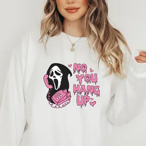 Halloween No You Hang Up Ghostface Scream Sweatshirt, Cute Pink Fall Crewneck Women