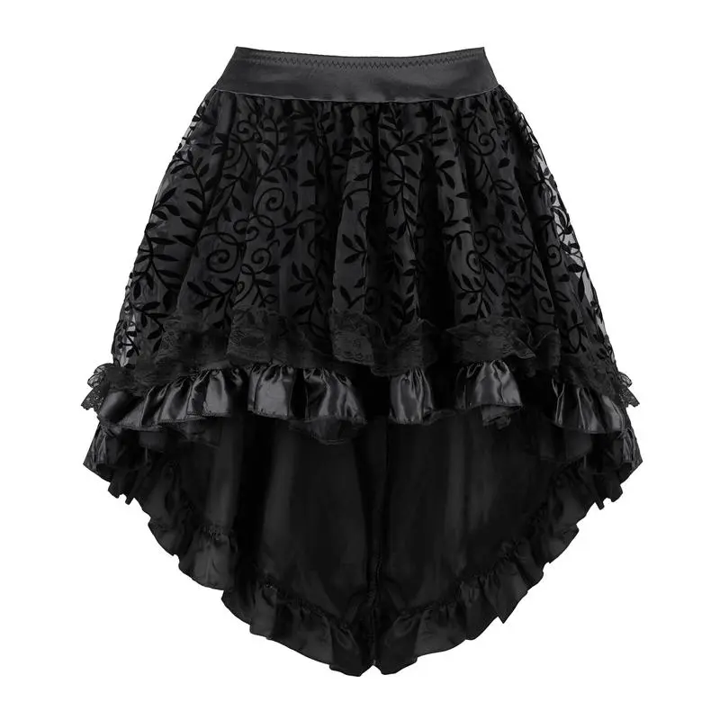 Women's Steampunk High-Low Skirt, Asymmetrical Renaissance Pirate Costume in a Polyester Cotton Blend for Party & Cosplay, Saloon, Girl, Historical/Period, Pirate Dressing, Casual