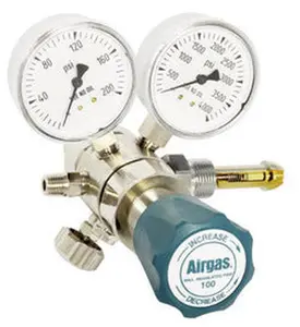 Airgas Two Stage Brass Analytical Cylinder Regulator CGA-346 0-100 psi with Needle Valve for Chromatographic Applications
