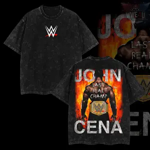 WWELife4U Retro John Cena Fire T-Shirt 100% Premium Cotton S-5XL American-Made Soft Relaxed Fit Pre-Washed Classic Look Clothes Menswear