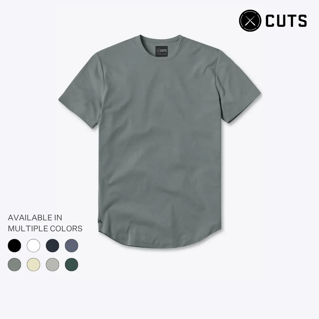 CUTS CLOTHING Men's AO Curve-Hem Tee, Signature-Fit Stretch Crewneck
