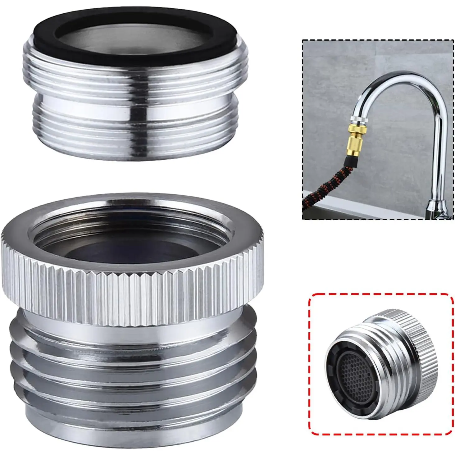 Faucet Adapter with Aerator, Sink Faucet to Garden Hose Adapter, Faucet Adapter to Garden Hose for Kitchen and Bathroom, hose attachment to sink,3/4" GHT Thread Chrome.
