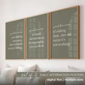 Affirmation Wall Art Set of 3 Daily Reminder Prints Sage Green Therapy Office Decor Growth Mindset Posters Bundle Daily Mental Health Quotes