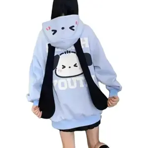 Kawaii Hoodie Zipper Harajuku Puppy Long Ear Casual Loose Hooded Sweatshirt Cutecore Y2k Graphic Pullovers