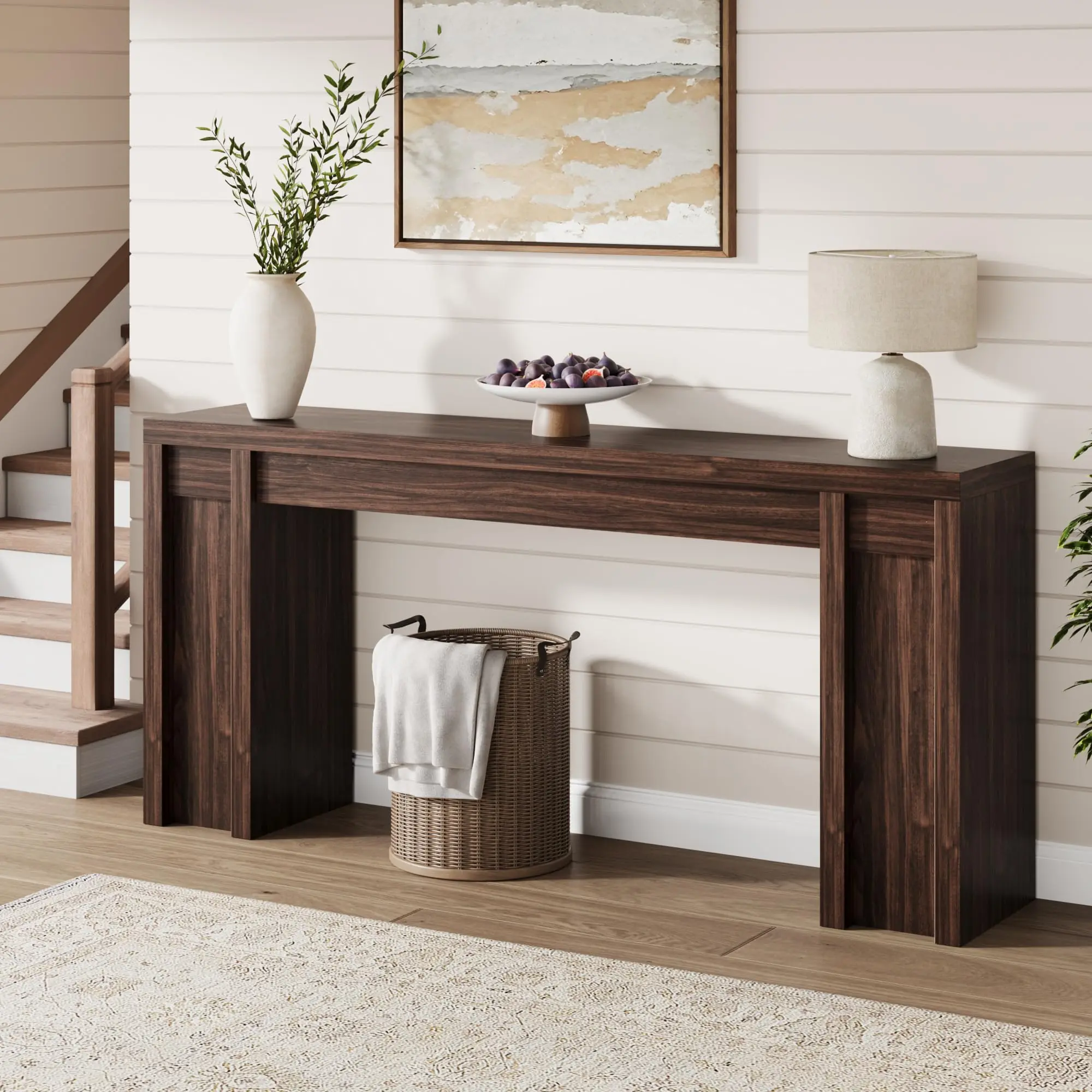Garvee 70.9'' Entryway Table, Wooden Farmhouse Console Table, Thick Sofa Table Behind Couch Table, Long Console Tables for Entryway Living Room, Walnut