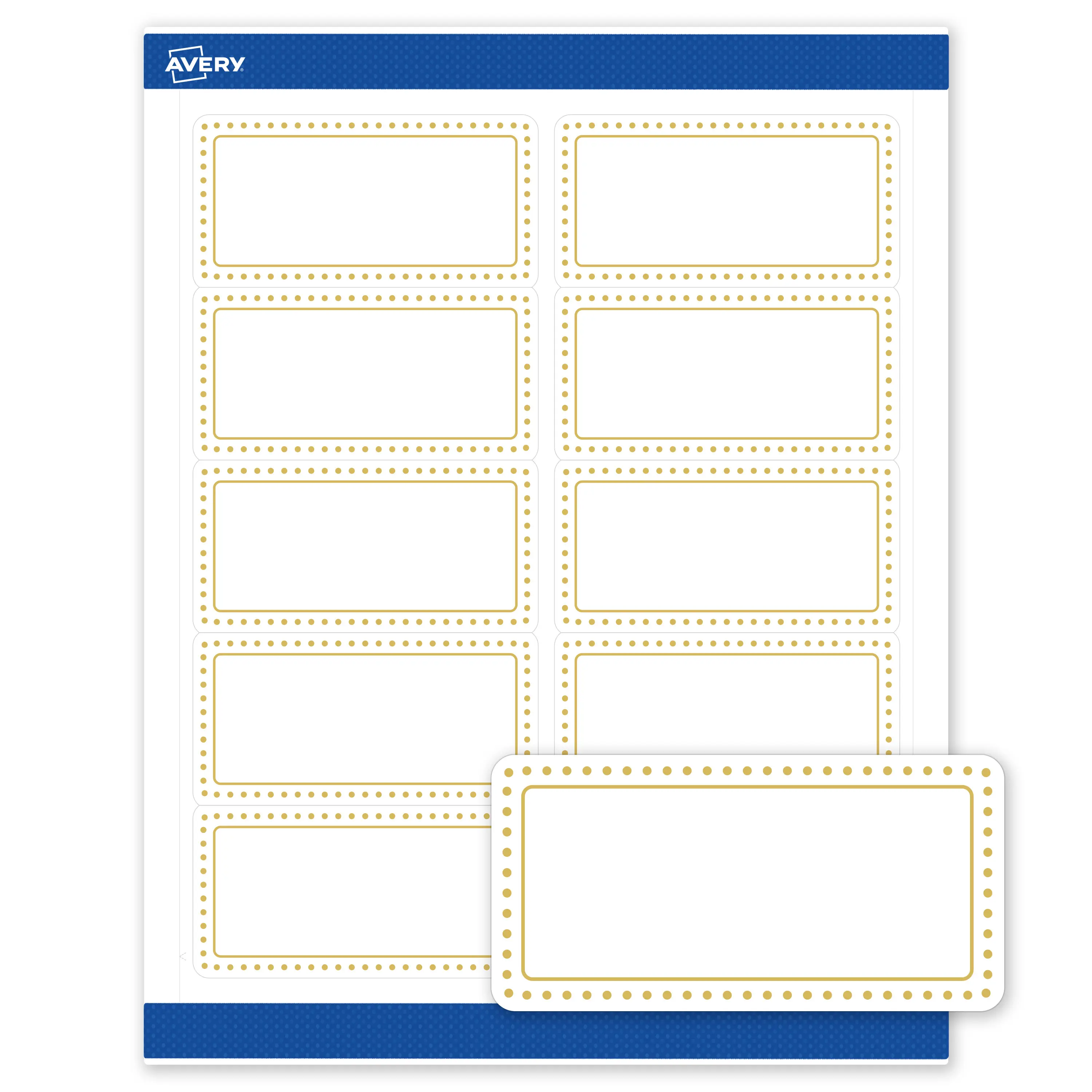 Avery Printable Shipping Labels, 2" x 4", Matte White, Pre-printed Gold Border/Gold Dots Design, Rectangle, Sure Feed Technology, Laser & Inkjet Compatible, 200 Total