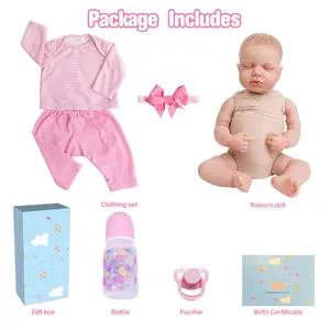 20-in Lifelike Newborn Collectible Reborn Baby Doll - Full Vinyl Limbs, Hand-Painted Hair, Feeding Set, Soft Pink Striped Outfit, Ideal Dolls Gifts for Kids 3+, Collectible Doll